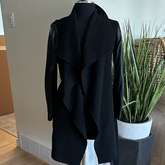 Zara Black Waterfall Coat Cardigan with faux leather sleeves - Medium - Picture 3 of 11